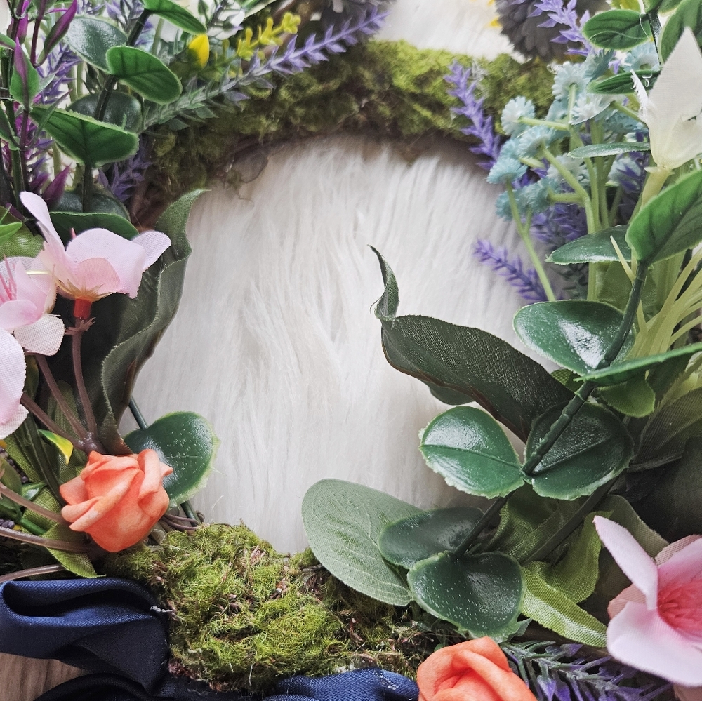 Floral Wreath with Blue Ribbon - Picture 4 of 4